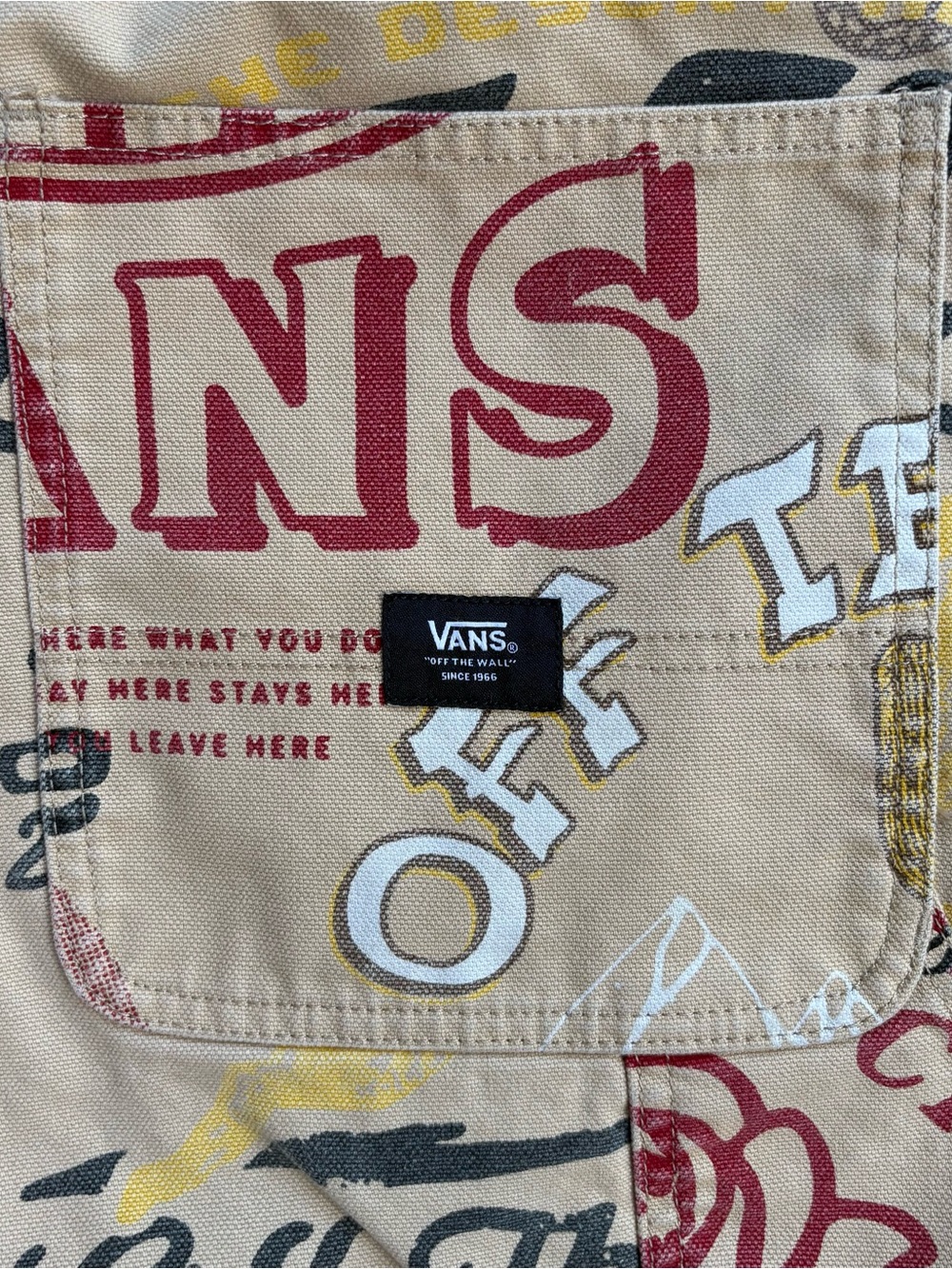 Vans Drill Chore Carpenter Pants Men's 36 All Over Print Tan Loose Fit - Picture 9 of 10